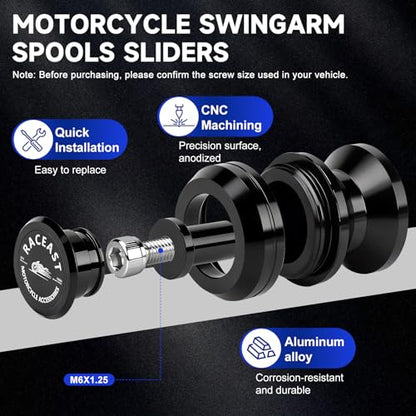 M6 Swing Arm Spool Sliders Universal CNC 6MM Rear Swingarm Sliders Stand Compatible With R7 YZF R1 R3 R6 R6S YZF600R FZ1 FZ6 FZ6R FZ8 FJ09 FZ09 FZ10 MT09 MT10 (Black - M6) - color: Black - M6