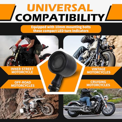 DREAMIZER Motorcycle Led Turn Signal Lights 2pcs,Bullet Blinker Motorcycle Front Rear Brake Light Universal Compatible with Harley Honda Suzuki Triumph Yamaha Bobber Cafe Racer Chopper - color: A-Rear/Black shell + yellow-red light