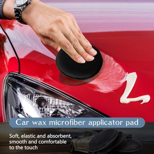 Tanlade 50 Pcs Car Detailing Microfiber Applicator Pad Wax Applicator Wash Microfiber Pads, 5 Inch Diameter (Black) - color: Black