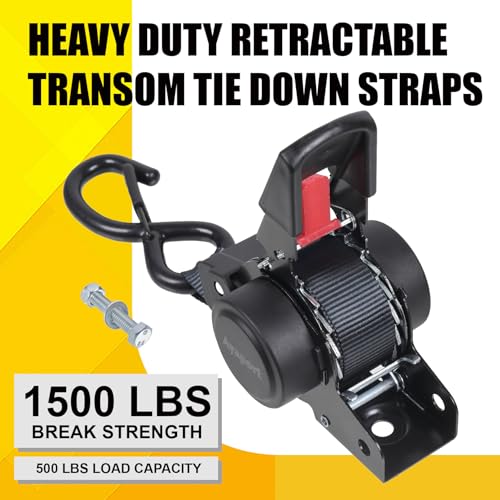 Ayaport Retractable Ratchet Straps 1 inch x 6ft, 2PK Bolt-on Tie Down Straps to Trailer - 1500lbs Break Strength, Transom Tie Downs for Cargo, Motorcycles, Jet Ski - size: 1in x 6ft-2pcs