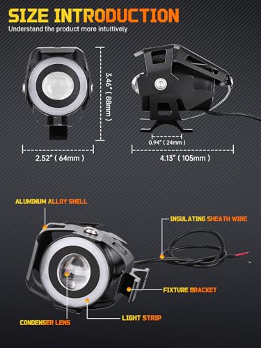 Motorcycle LED Fog Lights U7 Spotlight with High Low Strobe Beam Halo Rings White Central with U7 LED Running DRL Switches Clamps Universal Spotlights Driving Lights 2 Packs - color: Colorful