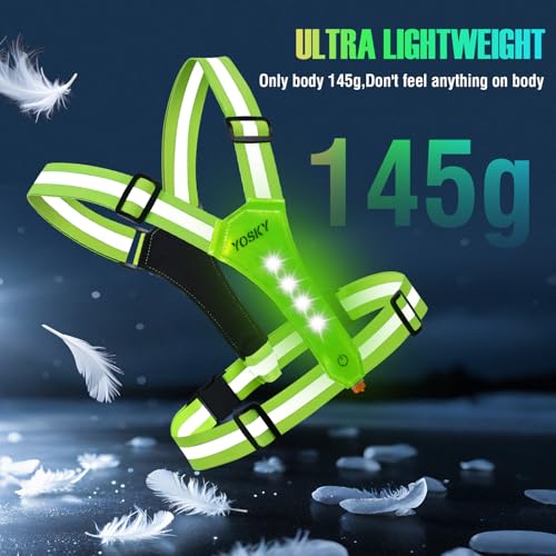 YOSKY 8 LED Running Reflective Gear Rechargeable Adjustable Running Lights Vest Safety Night Reflective Vest - color: Yellow