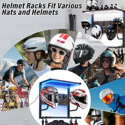 Motorcycle Helmet Rack Wall Mount with Light, Black & Steel Motorcycle Helmet Rack With RGB Light, Waterproof Heavy Duty Helmet Display Shelf for Jackets, Gear & Motorcycle Accessories Storage - size: Small