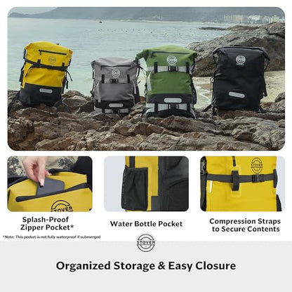 STOVER 5/10/25/30/40/55L Waterproof Dry Bag- Roll-Top Backpack w/Phone Case- Kayaking, Hiking, Camping, Boating- Men/Women - color: 40l Yellow (With Phone Case), size: 40L