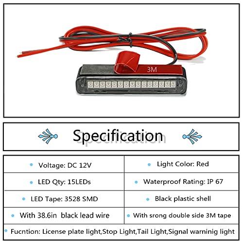 1Pcs 15 Red Leds Led License Plate Light,Motorcycle Brake Light,Tail Light,Side Marker Light,Signal Warning Running Light for Motorcycle Scooter Bike ATV Car RV SUV - size: 15led/Red