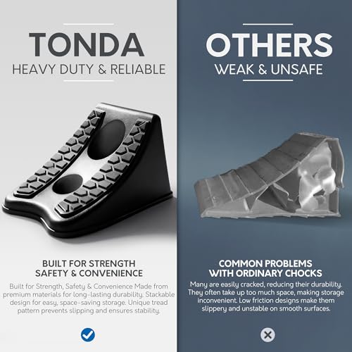 TONDA Wheel Chocks, Heavy Duty Wheel Wedge for Car, Travel Trailer, 4 Pack | SPACE-SAVING DESIGN, ANTI-SLIP SURFACE, TRIANGULAR DESIGN, HEAVY-DUTY - color: 4 PACK