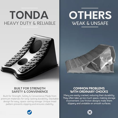 TONDA Wheel Chocks, Heavy Duty Wheel Wedge for Car, Travel Trailer, 4 Pack | SPACE-SAVING DESIGN, ANTI-SLIP SURFACE, TRIANGULAR DESIGN, HEAVY-DUTY - color: 4 PACK