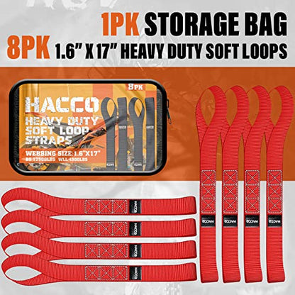 Haccoplanet 8PK Soft Loop Motorcycle Tie-Down Straps, 1.6 x 17inch 12000LB Break Strength, Heavy Duty Tie Down Loops for Securing ATV, UTV, Dirt Bike, Lawn & Garden Equipment (Red) - color: Red