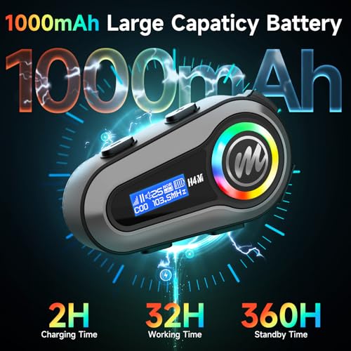 Moman Motorcycle Helmet Headsets Speaker, Hands‑Free Hi-Fi Speakers Dual Noise Cancellation with Loud Sound, Voice Assistant IPX6 Waterproof with RGB FM Radio for All Helmets and Solo Riding (H4M) - style: H4M