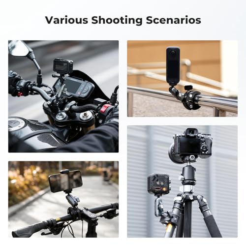 K&F CONCEPT Super Clamp Camera Mount with 360° Dual Ball Head, Bike/Motorcycle Handlebar Mount Compatible with DJI Action 6/5/4/3, Hero 13/12/11/10, 360 X5 X4 - style: Super Clamp with Phone Holder