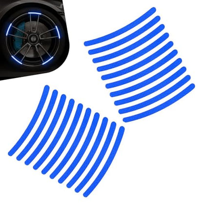 20 PCS Car Wheel Reflective Sticker, Waterproof Night Safety Warning Decal, Anti-Scratch Wheel Rim Eyebrow Stripe, Universal for Car SUV Motorcycle (Blue) - color: Blue