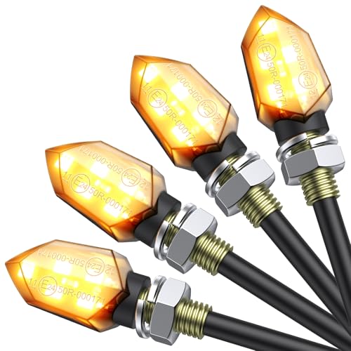 Justech 4PCS 5LEDs Motorcycle Indicators, Micro Amber Led Turn Signal Lights, Universal Motorbike Turning Indicators 12V M8 IP65 Waterproof Signal Blinkers for Harley Kawasaki Yamaha Off Road - color: Black Lens, Amber Light