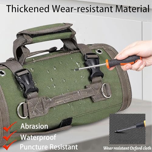 Roll Up Tool Bag, Heavy Duty Portable Soft Tool Storage with 2 Detachable Pouches,guy gifts for Him Dad Men Mechanic Welding, Green