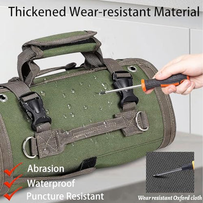 Roll Up Tool Bag, Heavy Duty Portable Soft Tool Storage with 2 Detachable Pouches,guy gifts for Him Dad Men Mechanic Welding, Green