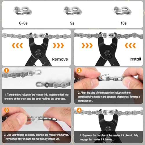 Oumers Bike Chain Repair Tools Set, Bicycle Chain Break Tool, Master Link Pliers, Bike Wear Checker Indicator Opener Closer Remover Pliers - color: Black