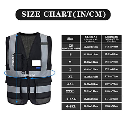 Black safety vests reflective - color: Black, size: XX-Large