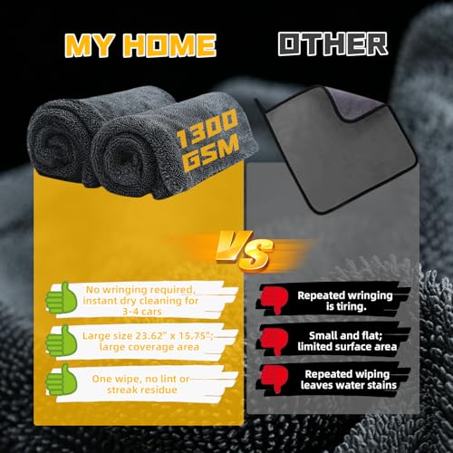 2-Pack Double-Twist Pile Microfiber Towels for Cars 1300 GSM Car Drying Towels (23.62" x 15.75") Ultra Absorbent Microfiber Towel, Streak-Free & Scratch-Free Car Cleaning Supplies with Edgeless Design - size: 23.62 x 15.75 INCH
