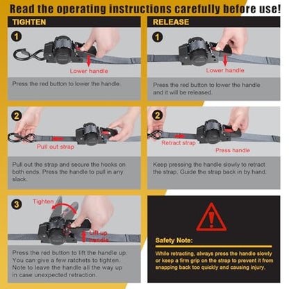 Ayaport Retractable Ratchet Straps 1in X 12ft(4PK)-1500lb Break Strength, Heavy Duty Ratchet Straps Self Retractable Tie Downs with Soft Loops for Motorcycle, Dirt Bike, Cargo, Truck Accessories - size: 1"x12'-4pc