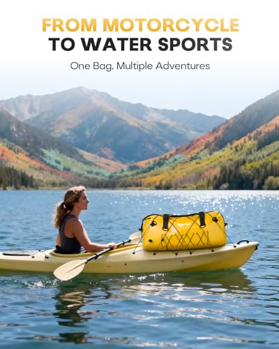 60L Waterproof Duffel Bag Motorcycle Dry Bag Backpack, Heavy-Duty Roll-Top Waterproof Bag with Sealed Seams & Waterproof Zipper for Riding, Kayaking, Camping & Travel (Yellow) - color: Yellow