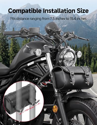 KEMIMOTO Motorcycle Fork Tool Bag 4-5L Expandable with Metal Quick-release Hook, PU Leather Adjustable Capacity Universal Saddlebag for Front Fork Handlebar Sissybar Storage Pouch Motorcycle Roll Bag - style: Metal Quick Release