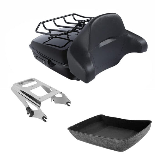 TCMT Chopped Motorcycle Trunk Box Wrap-around Backrest Detachables Two-Up Mounting Rack Luggage Rack Fit For Harley 2009-2013 Touring Road King Road Street Electra Glide Pack - color: Set D#Chrome Rack, size: Chopped Trunk Style B