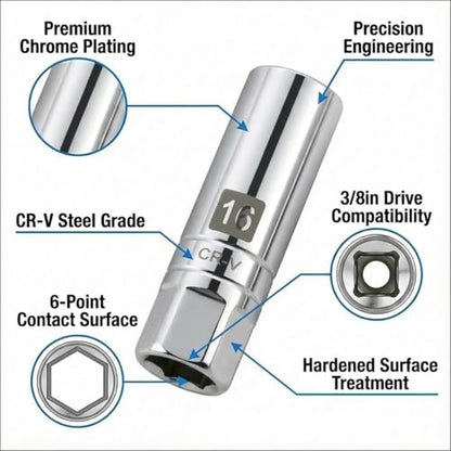 1PCS Magnetic Spark Plug Socket, 3/8 Inch Drive 6-Point Sparking Plugs Socket, Universal Spark Plug Removal Tool Accessories for Most Cars, SUVs, Trucks(16MM) - size: 16MM