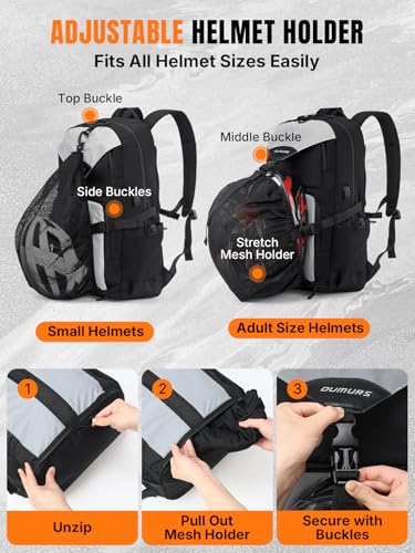 Oumurs Reflective Motorcycle Helmet Backpack, 35L Riding Backpack with Hidden Helmet Net, Hi-Vis Commuter Bag, 1680D Water-Resistant Travel Backpack with Laptop Compartment, Ventilated Back - color: Reflective