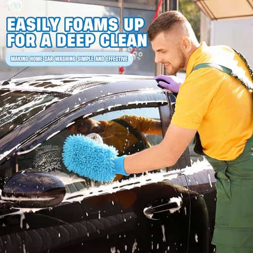 24 Pack Car Wash Mitt Bulk Microfiber, 10'' x 8'' Chenille Car Wash Mitt Gloves, Scratch Free Double Sided No Lint No Marks for Truck SUV and All Vehicle Surfaces (Blue) - color: Blue