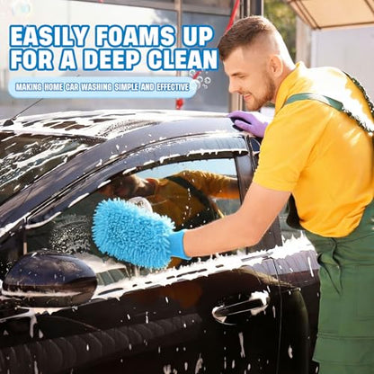 24 Pack Car Wash Mitt Bulk Microfiber, 10'' x 8'' Chenille Car Wash Mitt Gloves, Scratch Free Double Sided No Lint No Marks for Truck SUV and All Vehicle Surfaces (Blue) - color: Blue