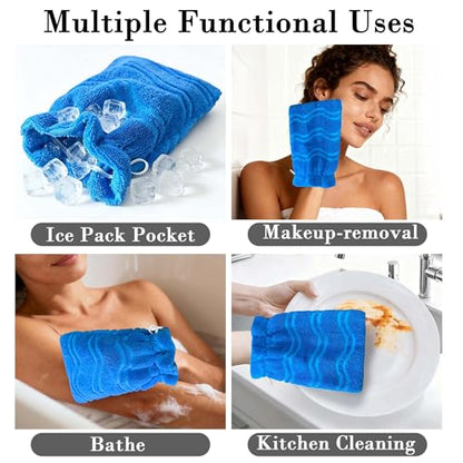 VOOVA & MOVAS 6-Pack Shower Wash Cloth, 100% Cotton Soft Absorbent Bath Mitts with Hanging Loop, 8.3x6.3 Inch European Style Bathing Gloves for Body & Spa, Jacquard Blue Wave - color: Jacquard-blue Wave