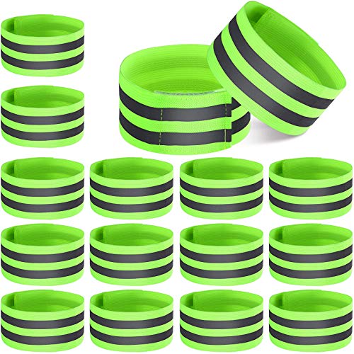 Gejoy 16 Pieces Reflective Bands Reflector Bands for Wrist, Arm, Ankle, Leg, High Visibility Reflective Gear Safety Reflector Tape Straps for Night Walking, Cycling and Running - color: Green