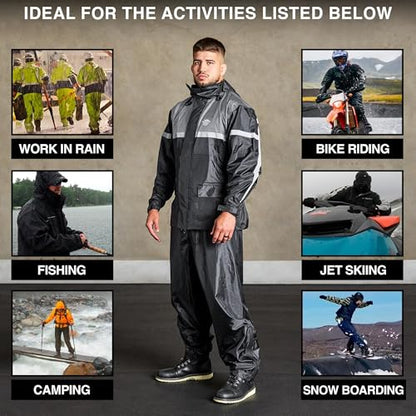 Waterproof Motorcycle Rain Suit, 2-Piece Reflective Gear, Lightweight Riding Jacket & Pants, Protective Raincoat with Hoodie - color: Gray, size: 3XL-4XL
