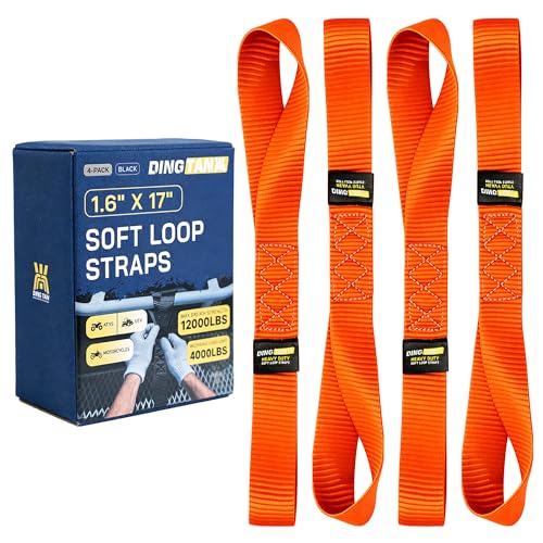 Soft Loop Tie Down Straps - 1.6'' x 17'' (4 Pack), 10000 lb Breaking Strength, Heavy Duty with Soft Loop Ends for Securing ATV, UTV, Motorcycles, Scooters, Dirt Bikes, Lawn Garden Equipment - Orange - color: Orange