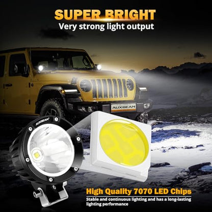 Auxbeam C4 Series LED Pods 4In 72W Round Spot Offroad Light, 2PCS 7200LM Ditch Lights with Wiring Harness Kit Led Pod Lights White Round LED Pods for Truck Jeep Motorcycle SUV ATV UTV Wrangler - color: White Led Offroad Light