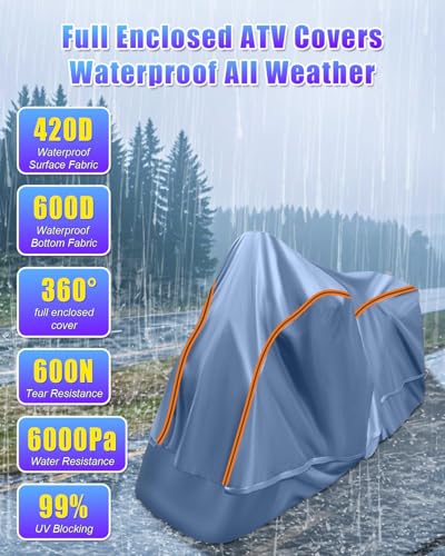 Full Enclosed ATV Cover Waterproof Outdoor Heavy Duty 4 Wheeler Cover All Season Weather Proof Quad Cover with Reflective Strips Fits ATV Length up to 84" Windproof Sunproof Dustproof - size: 5.(ATV) 84"L x 53"W x 49"H