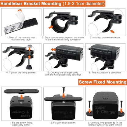 Waterproof Motorcycle USB Charger with 3 Ports, 36W Universal Fit SAE to USB Fast Charging Adapter with ON Off Switch