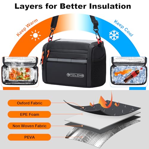 Insulated Bike Handlebar Bag, 4L Capacity Storage Pouch with 7.5" Bike Phone Bag Holder Sensitive Touch Screen Tube Bicycle Bag with Shoulder Strap for Outdoor Trip