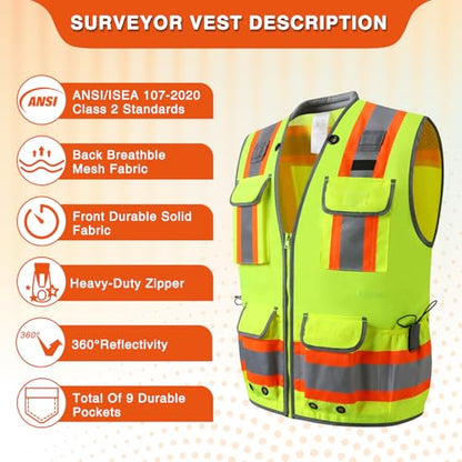 LOHASPRO Surveyor Safety Vest Heavy Duty Safety Vests Reflective High Visibility Construction Vest with Pockets - color: Yellow, size: 4X-Large-5X-Large