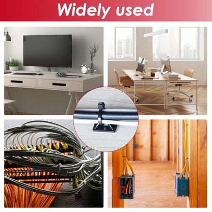 smseace 360Pcs Strong Back-Glue Self Adhesive Black Cable Zip Tie Mounts Kit with 6inch Zip Ties and Screws, UV Protection Outdoor Sticky Wire Fasteners Cable Clips Management