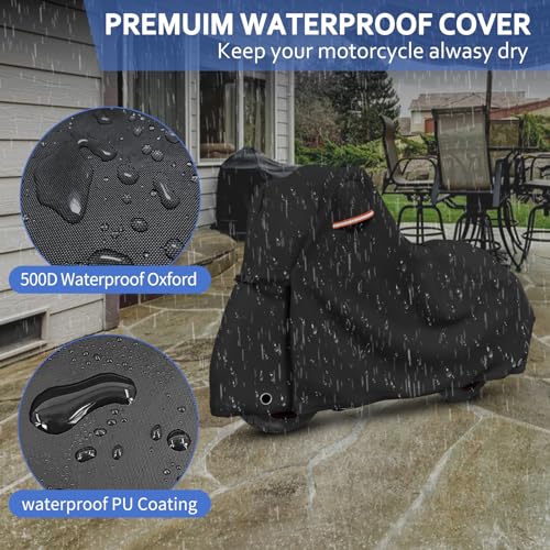 STARTWO Motorcycle Covers Waterproof Outdoor Storage for Harley Davidson Touring Models with Side+Top Box Ultra Limited,Road Glide Limited, Gold Wing,Road Master 110"x45"x59" Black - size: Side+Top Box