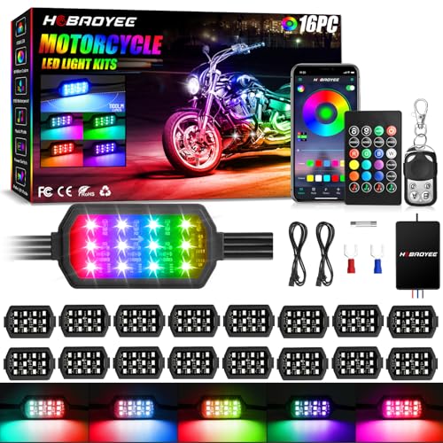 16Pcs Motorcycle LED Light Kit, 12 LEDs SMD Chips Magic-RGB Multicolor Lights, Underglow Kit with APP/RF Remote Control, Fit Most Motorcycles, ATV, UTV - size: 16PC