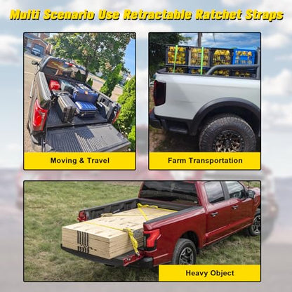 Retractable Ratchet Straps for Ford F-150 2015-2025 | Locking S-Hook Truck Bed Tie Downs Heavy Duty Bed Mounted Ratchet With Safety Lock No Drill Install Auto-Retract Tie Downs - size: F150