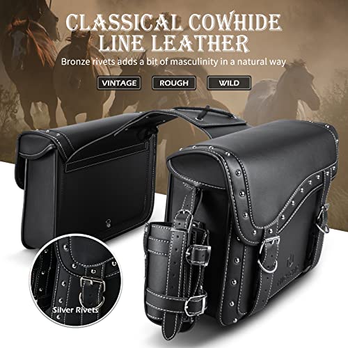 NICECNC Motorcycle Saddle Bags, PU leather Saddlebags, Reinforced Straps & Saddle Piece with Cup Holder, Throw Over Saddle Bag Side Bags Universal Accessories bags, Black - size: 25L-Black