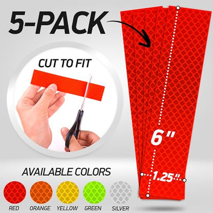 Reflective Stickers | 3M Diamond Grade | Red | 1.25″ x 6″ | 5-Pack | Reflective Safety Tape for Helmets, Cars, Mailboxes & More - color: Red