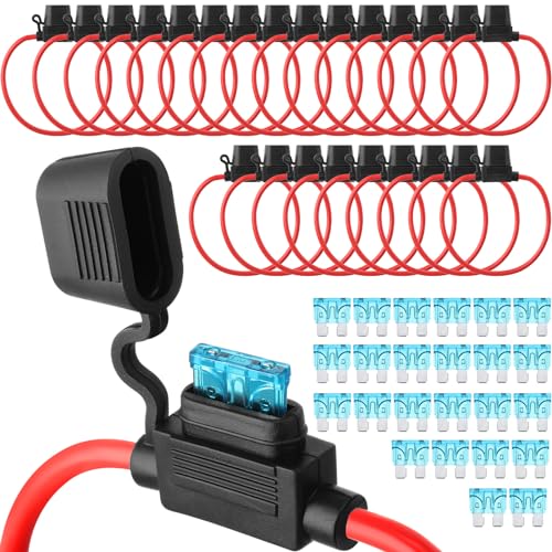 Shimeyao 24 Pcs Inline Fuse Holder Waterproof Automotive Replacement with ATC Blade Fuses for Car Truck Motorcycle Boat (14 Awg with 15 A) - size: 14 Awg with 15 A