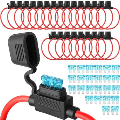 Shimeyao 24 Pcs Inline Fuse Holder Waterproof Automotive Replacement with ATC Blade Fuses for Car Truck Motorcycle Boat (14 Awg with 15 A) - size: 14 Awg with 15 A