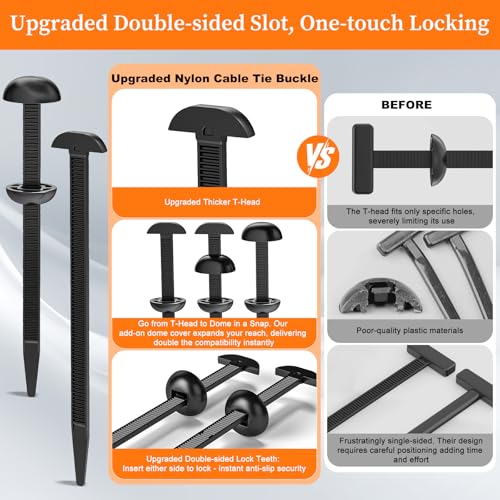 Coopache Nylon Universal Cable Tie Buckle for Car Heavy Duty, Upgraded Automotive Zipper Clips, Fender Zip Ties Fasteners, Top Movable Dome (Black 50 PCS) - style: Black 50 PCS