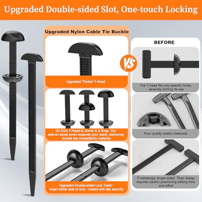 Coopache Nylon Universal Cable Tie Buckle for Car Heavy Duty, Upgraded Automotive Zipper Clips, Strap Style Fender Zip Ties Fasteners, Top Movable Dome (Black 150 PCS) - style: Black 150 PCS