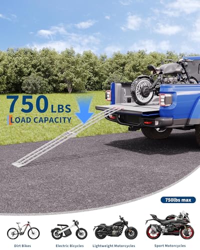 7.5Ft Folding Loading Ramps for Trucks & Trailers - 1500 Lbs Capacity (2-Pack) - Heavy Duty Motorcycle Ramp Aluminum for ATV, UTV, Dirt Bike, Lawn Mower, Cargo Trailer - Includes Load Straps - 89" x 1