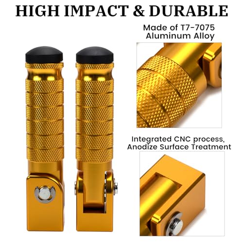 XINGWU M8 Motorcycle Foot Pegs 90 Degree Foldable Footpegs CNC Anti-Skid Footrest Universal for Yamaha Honda Suzuki Aprilia Electric Car Motorbike Mini Bike Dirt Pit Bike Passenger Pedal (Gold) - color: Gold